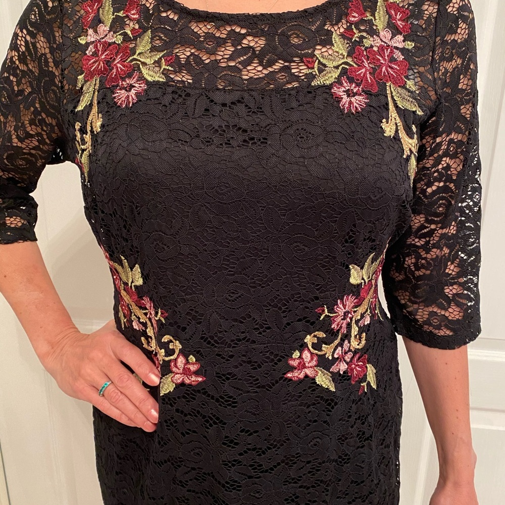Pretty black lace dress with flowers